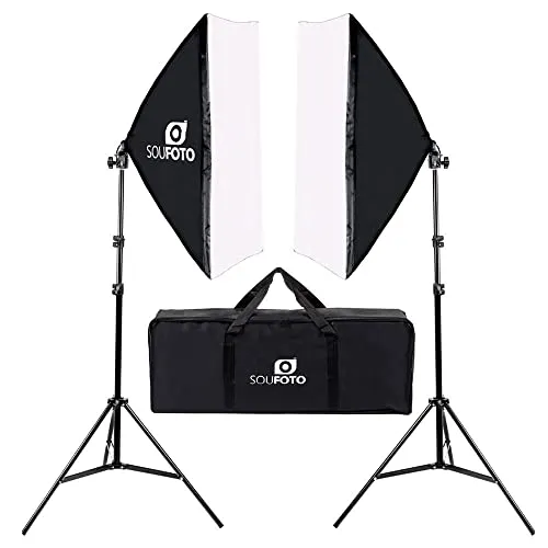 Sou Foto Kit Softbox Duplo Para Iluminao Profissional, Luz Suave 50x70cm, Trip Ajustvel At 2m, Estdio Fotogrfico E Vdeo, Bolsa Inclusa