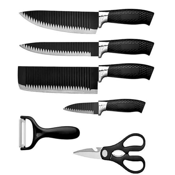 Kit Conjunto Jogo De Facas Antianderente Kit 6 Peas Chef Cozinha Ao Inoxidvel Churrasco