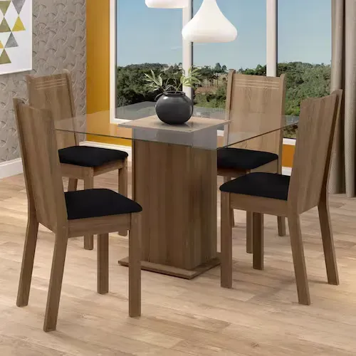Conjunto Sala De Jantar Maya Mesa 4 Cadeiras Madesa - Marrom