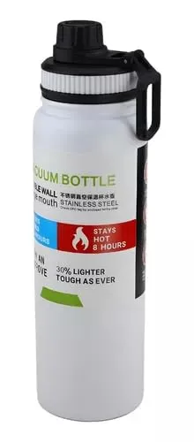 Garrafa De gua Trmica Ao Inox Esportiva Academia Isolada A Vcuo Ao Inox 304 De 800ml (branca 1314)