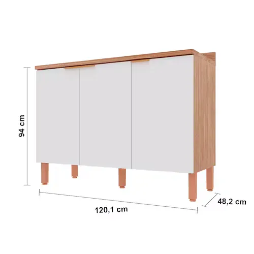 Balco Triplo Bartira Topzio Up Com 3 Portas E 1 Prateleira - 120,1cm De Largura - Damasco/branco Fosco