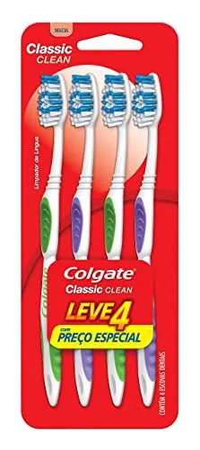 [rec/+por-r$9,59] Colgate Escova De Dente Classic Clean Macia 4 Unidades | Cores Sortidas