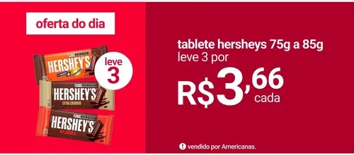 (leve 3 Por R$3,66 Cada) Barra De Chocolate Hersheys Meio Amargo 82g Presenteavel