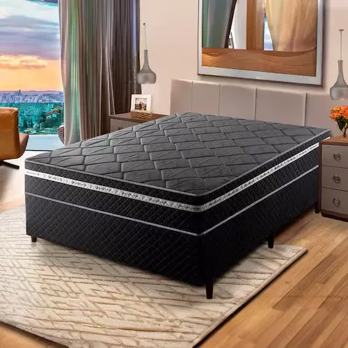 Cama Box Casal Umaflex Essencial Com Eurotop E Molas Ensacadas 66x138x188 Cm - Chumbo/preto
