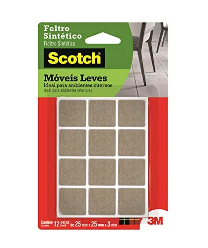 Scotch, 3m, Feltro Sinttico Para Mveis Leves, Quadrado, Marrom, Mdio, 12 Unidades