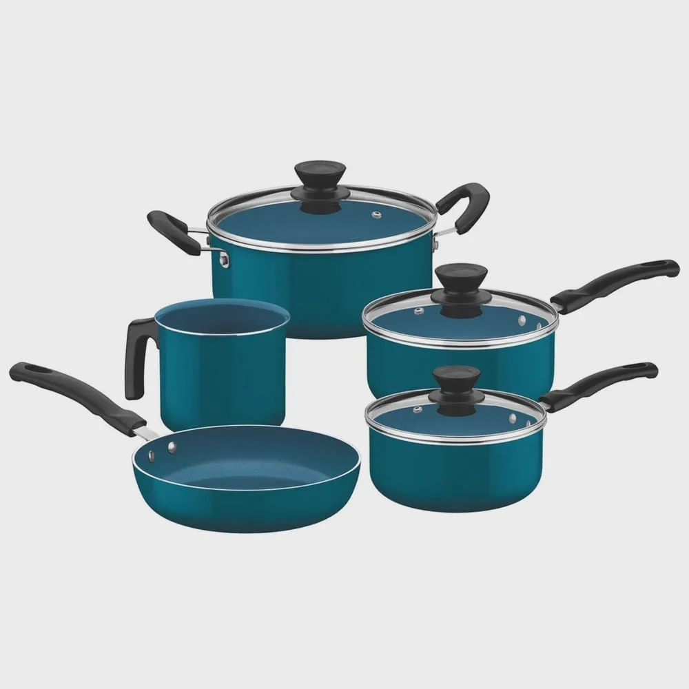 Jogo De Panelas Tramontina vora Em Alumnio Com Revestimento Interno Cermico E Externo De Silicone Azul 5 Peas