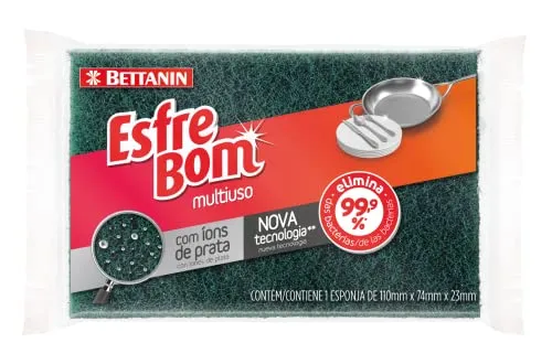 [rec] Esponja Abrasiva Multiuso Com ons De Prata, Unitria, Cor Verde/amarelo, Linha Esfrebom, Bettanin