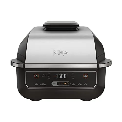 Ninja Eg201 Foodi Churrasqueira Interna 6 Em 1 Com Fritura Ao Ar, Assar, Grelhar E Desidratar, 2 Gerao, Lavvel Na Lava-louas, Preto/prata